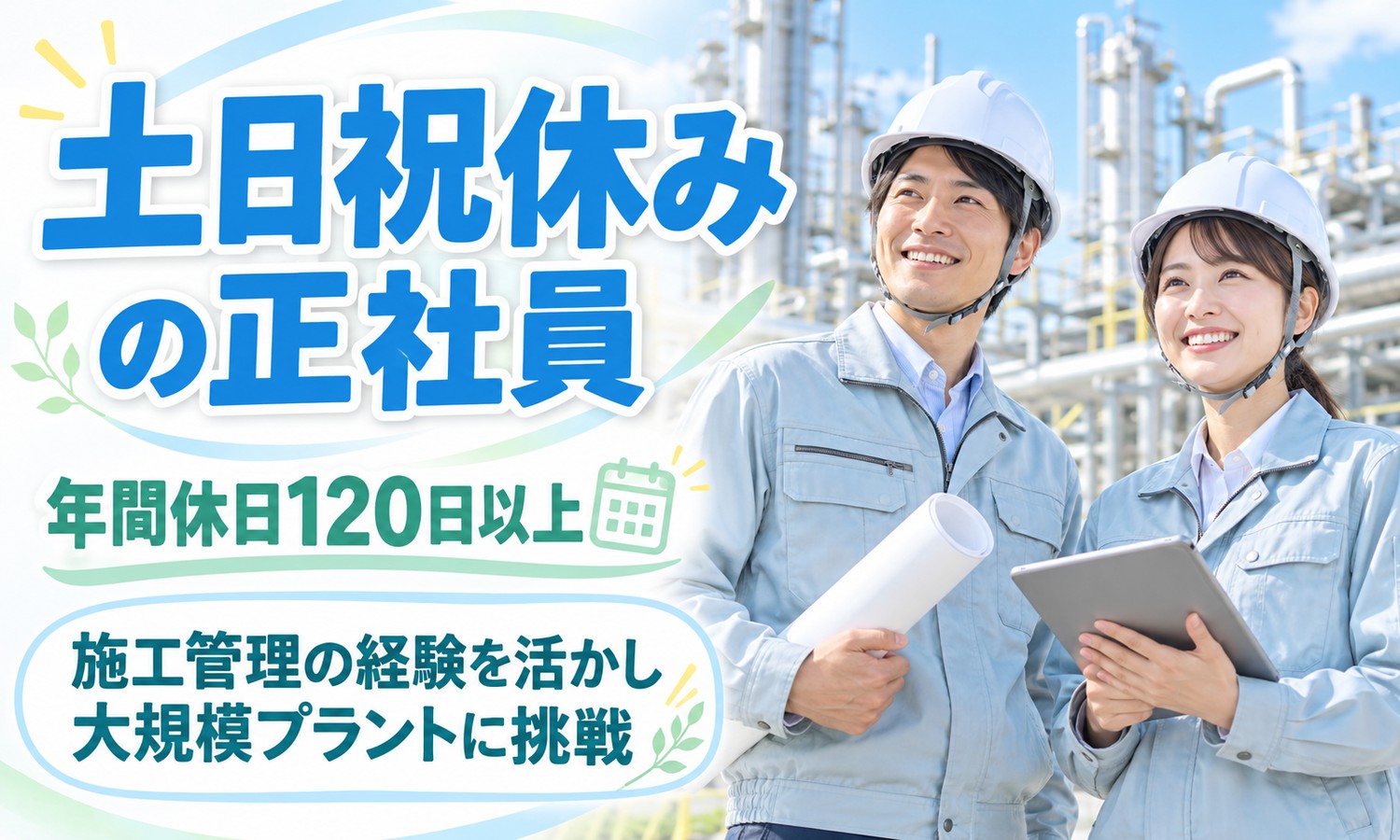 【月給35万円以上／土日祝休み／転勤なし】施工管理・設備保守管理・環境保全／防府市