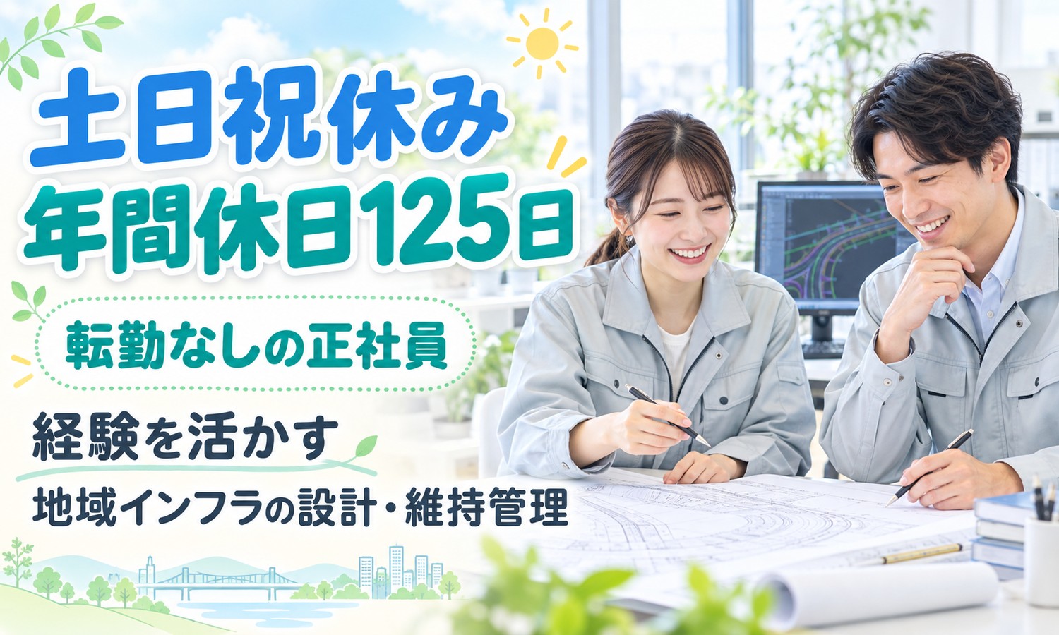 【月給30万円以上／土日祝休み／転勤なし】土木設計・地質調査の技術者／坂町