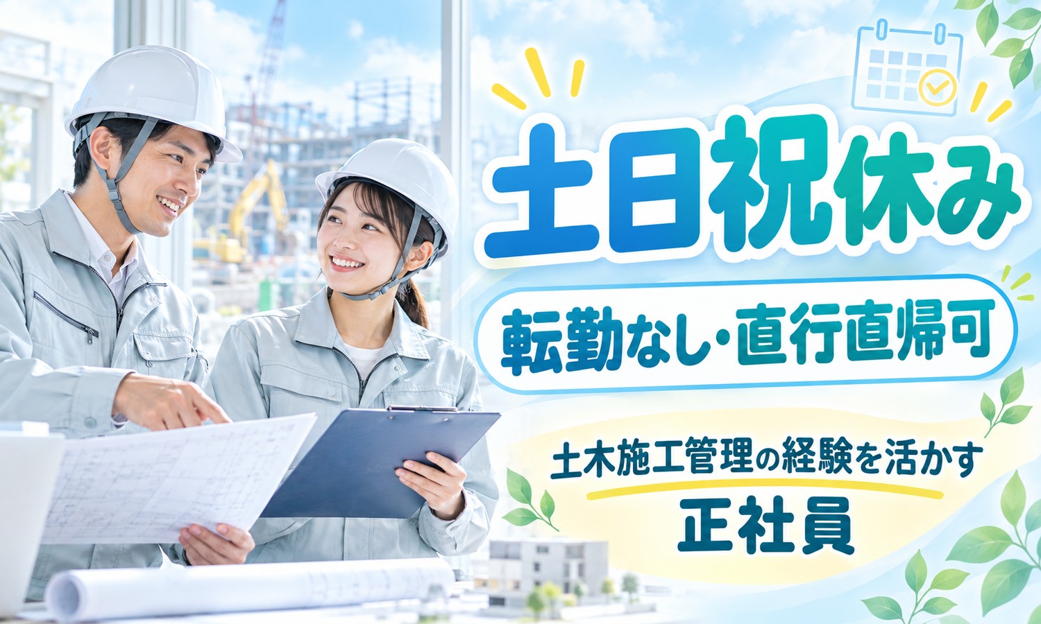 【月給25万円以上／土日祝休み／転勤なし】施工管理・設備保守管理・環境保全／坂町