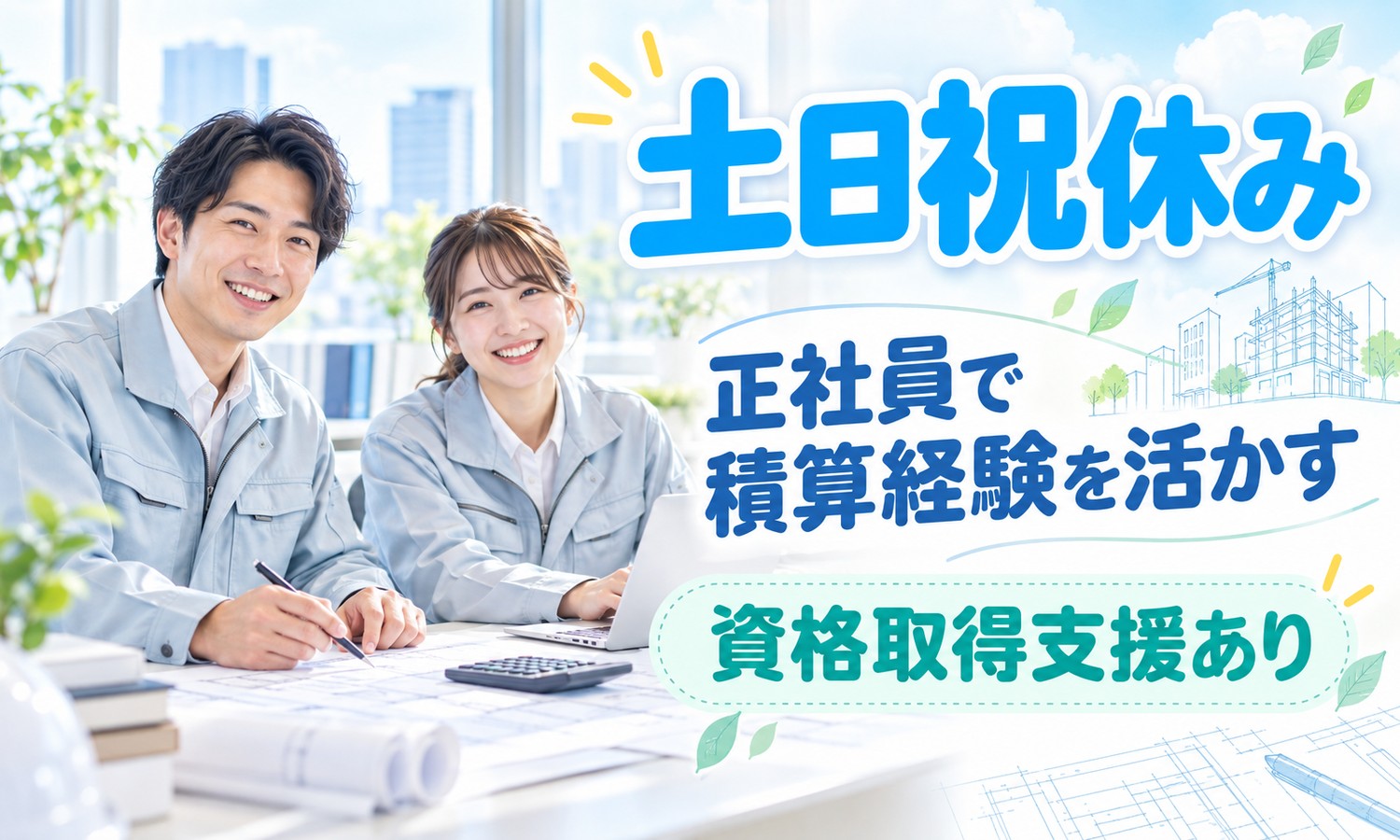 【月給24万円以上／土日祝休み／年間休日124日】建築工事の積算／広島市中区