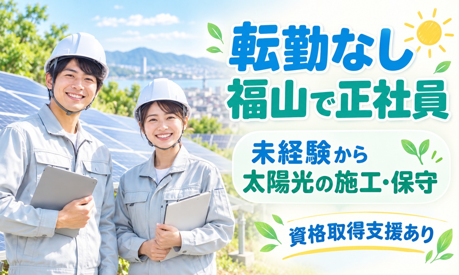 【月給22万円以上／未経験OK】施工管理・設備保守管理・環境保全／福山市