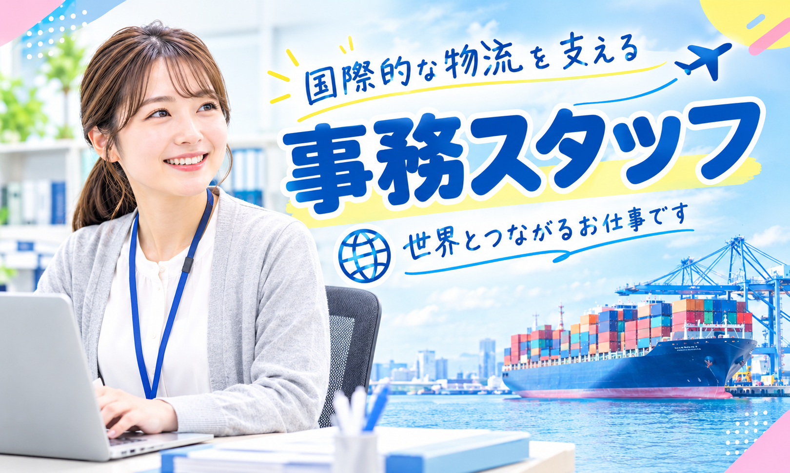 輸出輸入など国際的な物流の事務（伝票作成・発着手配・メール対応）土日祝休／選べる始業時間／防府市浜方