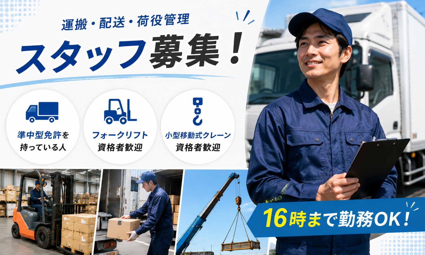 建設会社で配送や荷役作業／準中型免許・フォーク資格者／周南市
