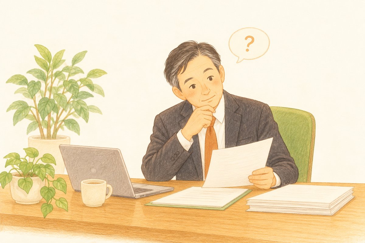 書類を見ながら障がい者雇用について考えている会社の経営者